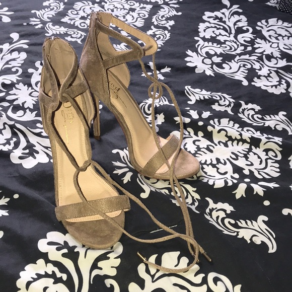 Shoes - Olivia Lace Up Suede Heels